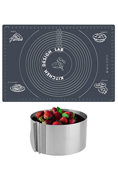 Kitchen Design Lab 2'li Set Gri 45x65 Cm Silikon Hamur Açma Matı Ve Yuvarlak ...