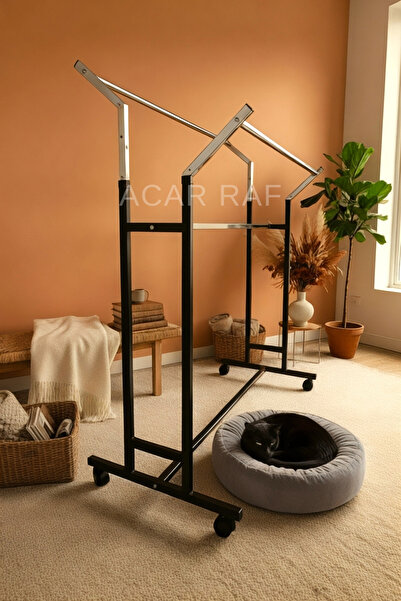 Acar Raf V Ayarlı Askılık Ayarlanabilir Krom Giysi Ve Elbise Askılığı Tekerle...