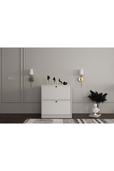 Nettrends Düşer Iki Kapaklı Raflı Beyaz Ayakkabılık Çıtasız Ayk-1052-ç