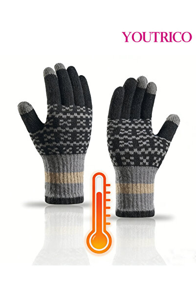 Youtrico قفازات تعمل باللمس بثلاثة أصابع - ملابس شتوية حرارية من الجاكار للجنسين