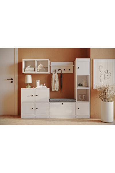 Nettrends Fonksiyonlu ve Bölmeli Şık Tasarım Portmanto, Askılıklı, Puflu ,Duv...