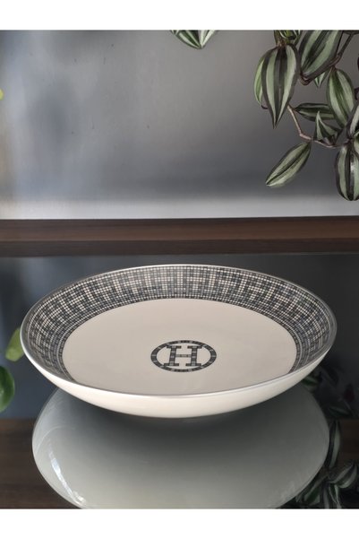 FERMATO Handmade Porcelain Honey Gray Dinner Plate for 6 People