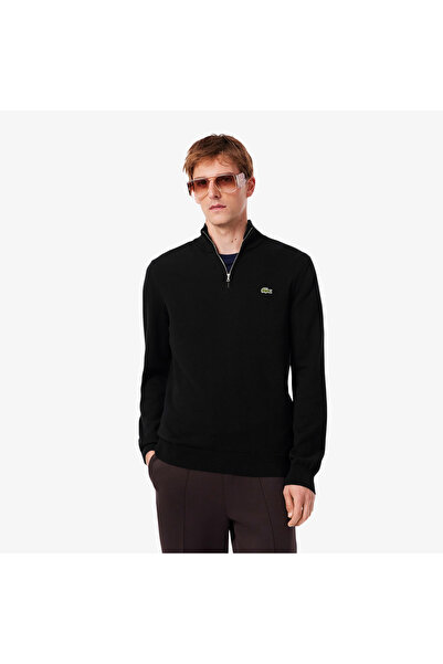 Lacoste Erkek Regular Fit Yarım Fermuarlı Organik Pamuk Siyah Kazak