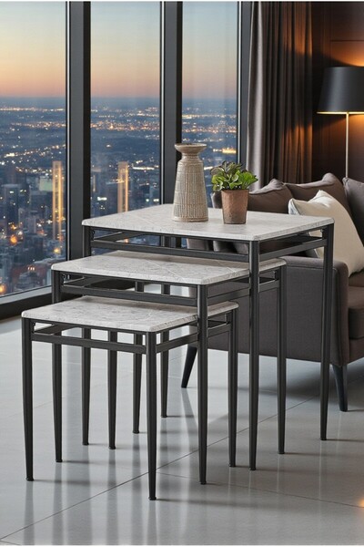 fursimo Damrin Serisi Açık Gri Mermer Desen 1. Sınıf Mebran Mdf 3’lü Zigon Se...