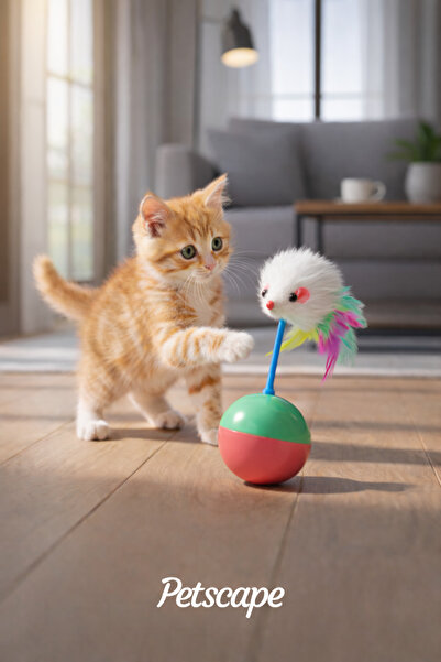 Petscape كرة لعب للقطط على شكل فأر مزودة بريش لا تتحرك