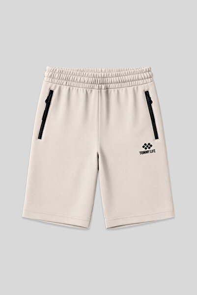 TOMMY LIFE Bej Gizli Fermuar Arka Cepli Bağcıklı Standart Kalıp Erkek Şort - ...