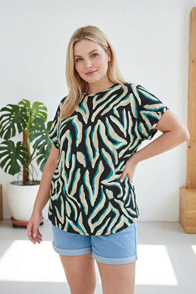 Stil Diva Μπλούζα με κοντό μανίκι με λαιμόκοψη μεγάλου μεγέθους 303918