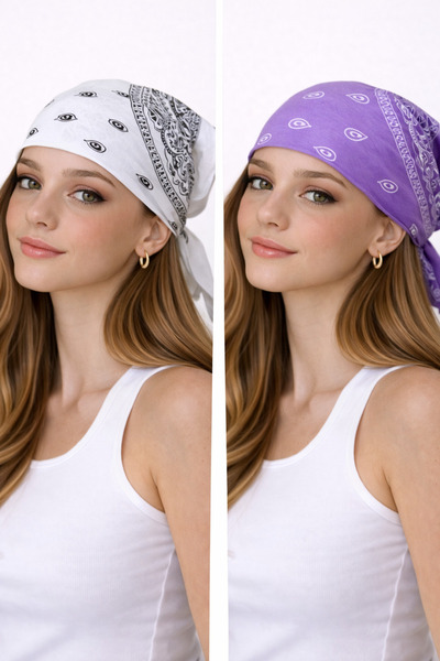 Rupen Kraft مجموعة من 2 باندانا بنمط كلاسيكي من القطن 100% لكلا الجنسين، باندانا ملونة بنمط عرقي، باندانا عالية الجودة