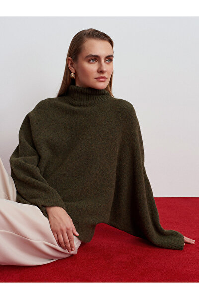 Dilvin 10817 Yün Karışımlı Yarasa Kol Kazak-Haki