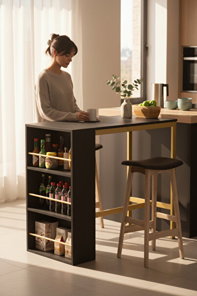 TOLIAHOME Raflı Metal Ayaklı Mutfak Masası Bar Masası Çok Amaçlı Masa Çalışma...