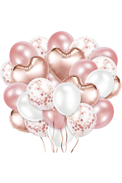 Teno Set of 48 Confetti/Heart Balloons White/Pink