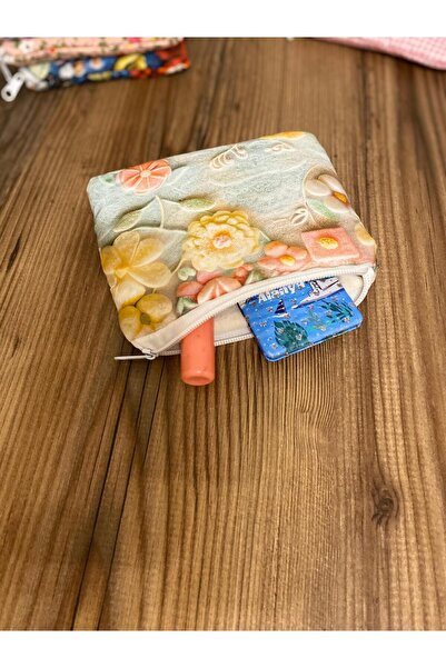 Handmade Zippered Mini Wallet – Lined, Puff-Filled Bag Organizer 18×13 cm Gif...