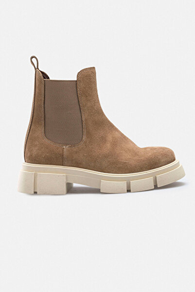 RUJO حذاء تشيلسي نسائي من جلد الغزال الأصلي بلون المنك الفاتح مع أربطة مطاطية