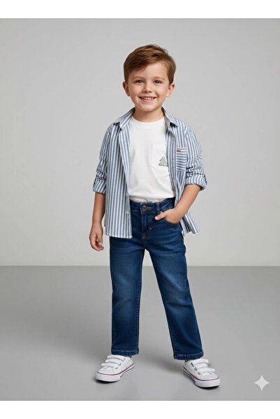 nk kids طقم جينز هندسي للأطفال من سن 1-4 سنوات مكون من 3 قطع