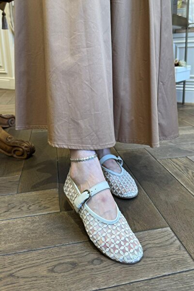 BABLACK Flat sole transparent 100% genuine leather cream ballet flat