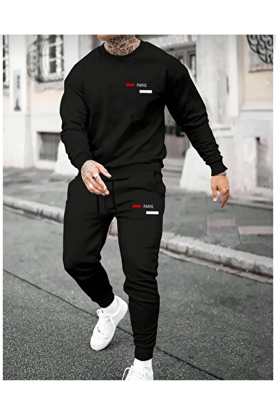 zeag Ανδρικό σετ με λαιμόκοψη ποδηλατικού τύπου Paris print, μαύρο σετ με στά...