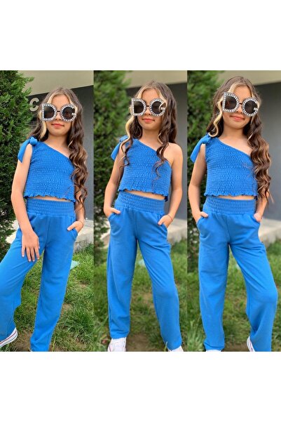 Orca Kids Fashion 3-12 Years Old Gofre Shoulder Detailed Suit Blue