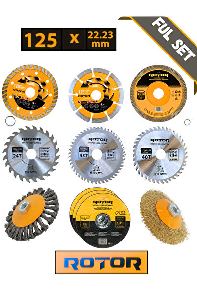 Rotor 125x22,23 Mermer Ahşap Granit Demir Fayans Kesme Disk FUL Set 11 parça
