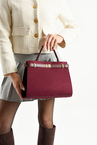 cocy-col حقيبة يد وكتف نسائية من موديل مينديز مصنوعة من جلد الغزال باللون العنابي