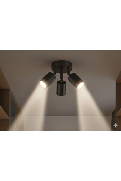 demet habek mylights Spot 3’lü Üçlü GU10 Siyah Metal Sıva Üstü Tavan Spot Hareketli Başlık OS RAM LED Tasarruflu Avize