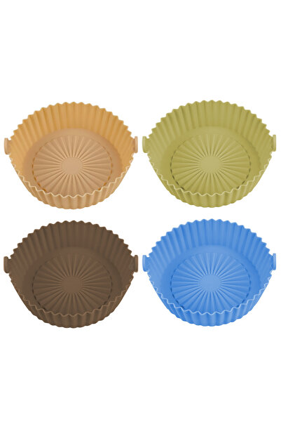 Teno Set of 4 Round Silicone Baking Pans, reusable, non-stick, for air fryer/oven/microwave, 21x17 cm