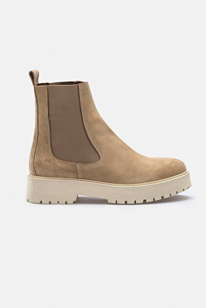RUJO Bej Hakiki Deri Lastikli Chelsea Kadın Bot