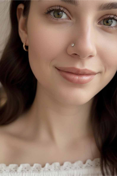 Happyline Burun Piercing 925 Ayar Gümüş Piercing Zirkon Taşlı Kıkırdak Silver...