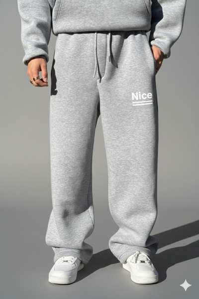 NİCE Printed 3-Thread Thick Winter Fleece-Lined Baggy Sweatpants | Oversized Relaxed Fit Regular Waist