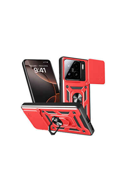 NewFace جراب Xiaomi Mi 15 مصنوع من السيليكون مع حلقة عدسة Pars - أحمر