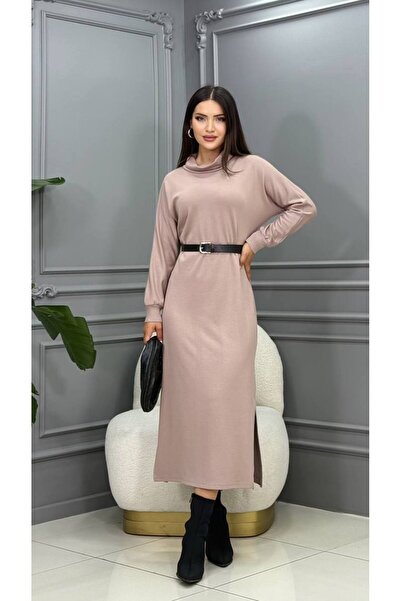 Genesis cannes Long Sleeve Belted Beige Long Dress