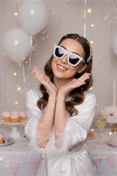 Happyline Taşlı gelin gözlük bride after parti gözlüğü düğün kına eğlence gün...