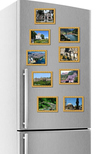 Tasarımistan Trabzon Magnet Seti Vintage Çerçeve Desenli 9 Adet 9x6,5 Cm Diji...