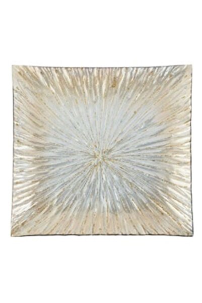 OEM Christmas Decorative Glass Plate Square Silver Beige with Glitter 33x33cm