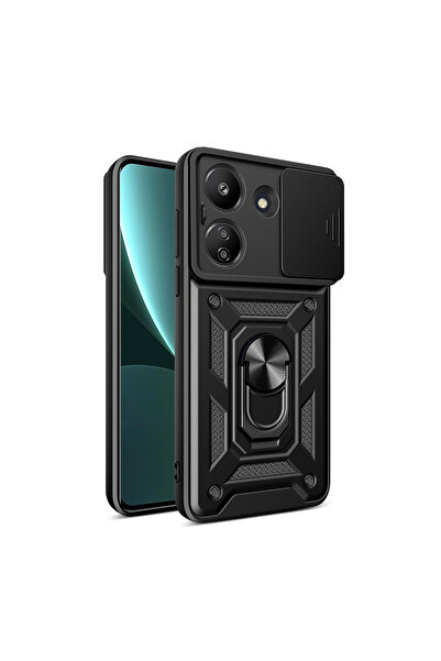 NewFace جراب Xiaomi Redmi 13C مصنوع من السيليكون مع حلقة عدسة Pars - أسود