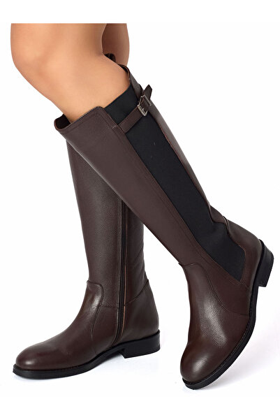 RUJO Cizme de călărie din piele naturală maro, lucrate manual, cu fermoar lat...