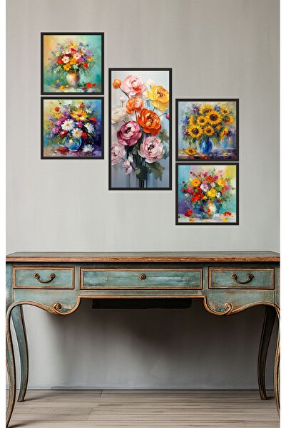 UNT Set de pictură MDF cu imprimare UV cu modele florale colorate – 5 bucăți ...