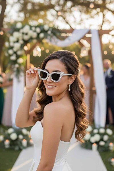 Happyline Taşlı Cat Eye gelin gözlük bride after parti gözlüğü düğün kına eğl...