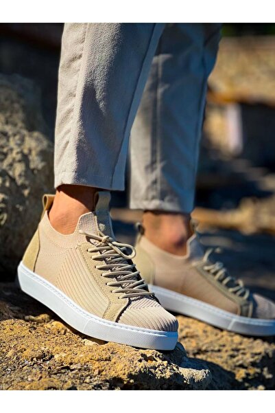 Zapatos KB112 Erkek Günlük Bağcıklı Triko Spor Sneaker Ayakkabı TBT - Bej