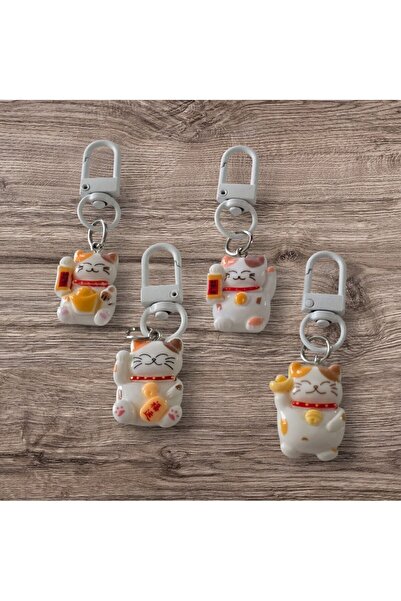 Sibelya Aksesuar Şans Kedisi Anahtarlık 4’lü Set Figürlü Hediyelik