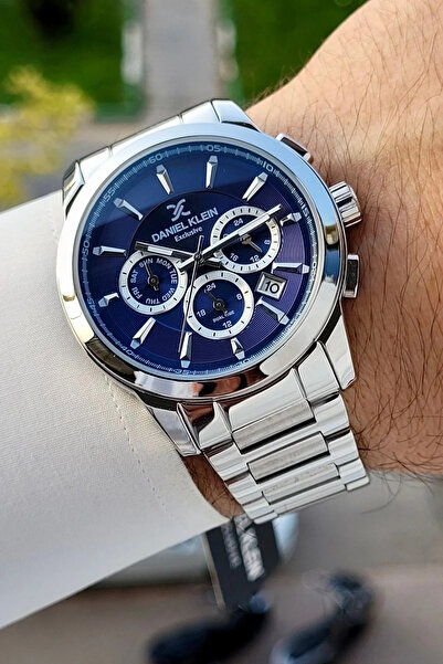 Daniel Klein Dial Navy Blue Strap Silver Color Internal Indicators Active Men...