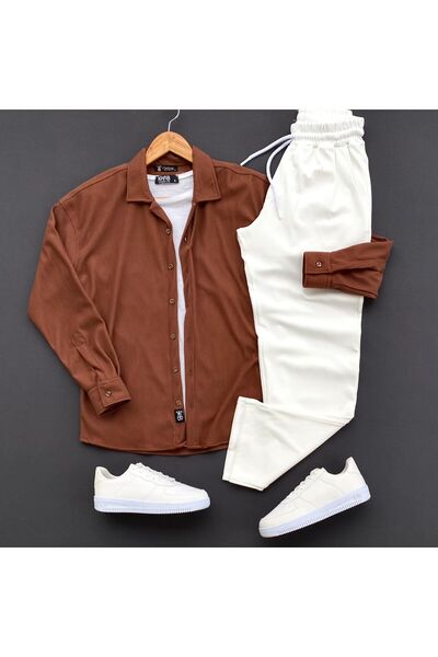 THEGENTMAN Ottoman Corded Fabric Fabric Regular Fit Men's Long Sleeve Shirt P...