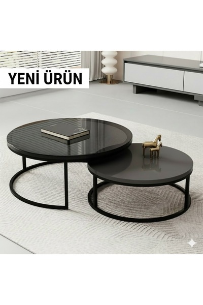 EDMONDA EV AKSESUAR ULTRA LÜX FÜME CAM ORTA SEHPA İKİLİ ORTA SEHPA METAL SEHPA