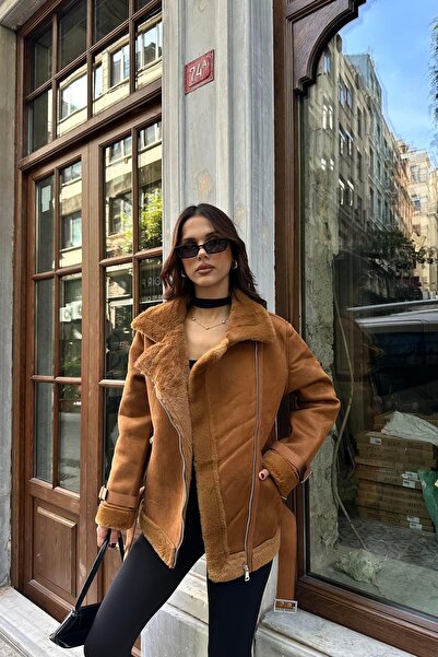 My Loore Palton premium din piele intoarsa cu blana de iepure in interiorul M...