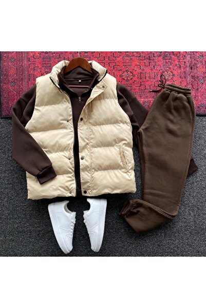 THANBUTİK Φουσκωτό γιλέκο με γέμιση, φούτερ με μισό φερμουάρ από φλις και φόρ...