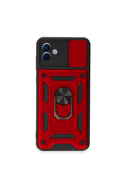 NewFace حافظة سامسونج جالاكسي A04E مع حلقة عدسة من السيليكون - أحمر