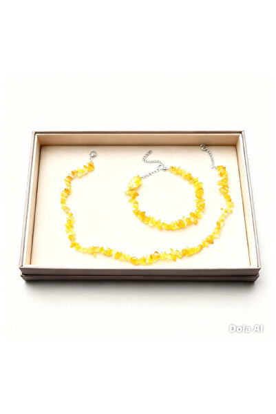 nss sky rock طقم قلادة وسوار من حجر السيترين المكسور مع جهاز فولاذي قابل للتعديل