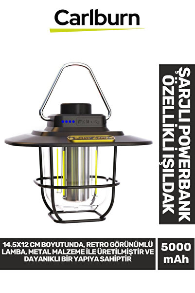 Carlburn Özel Üretim Su Geçirmez Toza Dayanıklı Kamp Outdoor Piknik 5000 mAh Şarjlı Powerbank Işıldak