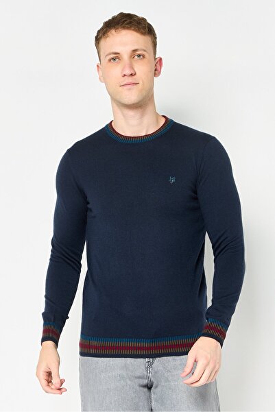 Harmont & Blaine Jeans سترة رجالية بشعار مطرز برقبة دائرية، أزرق داكن