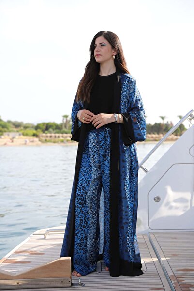 CEHZ KİMONO LEOPAR DESEN İKİLİ TAKIM BLUE 0026