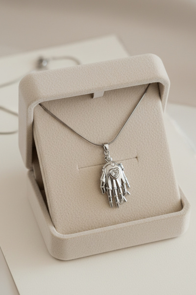 COSİTA Silver Çift Sevgili Arkadaş Kolyesi El Figür Çelik 45 cm